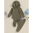 thumbnail image 2 of Infant Baby Boys Girls Hood Jumpsuit Waffle Long Sleeve Romper + Pants Clothes, 2 of 9