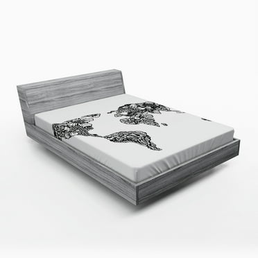 Ambesonne Sketchy Fitted Sheet, Sketch Style Atlas Exotic, Queen Size, White Black