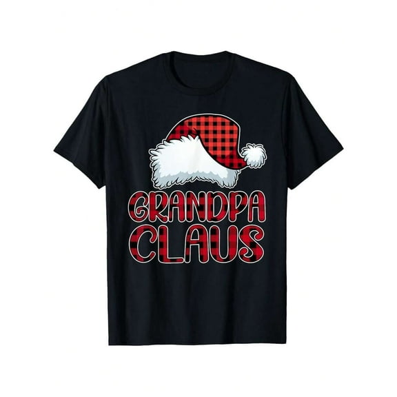 Funny Grandpa Claus Graphic T Shirt Black Short Sleeve Cotton Crew Neck Tee With Red Plaid Santa Design Perfect Christmas Party Wear Soft Comfort Fit Multiple Colors & Sizes Available