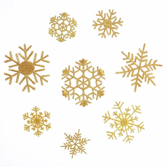OUNONA  8 Pcs Christmas Patch Snowflakes Embroidered Patches Golden