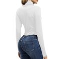 thumbnail image 4 of YEJIMAN White Shirt Women Trendy, polyester Plus Size Tunic Tops For Women, Women Mock Turtleneck Long Sleeve Pullover High Neck Sexy Tight Fitting Priming T Shirt, 4 of 5