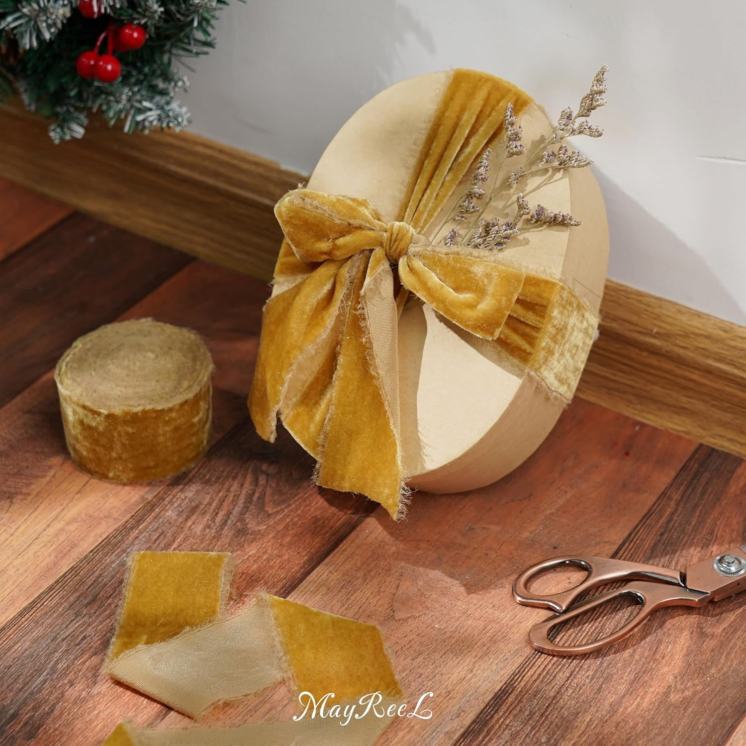 2 Inch Gold Velvet Ribbon Hand Torn Golden Silk Frayed Edge for Bridal Bouquets Invitations Wedding Vow Books Gift Baskets Hair Bows 3 Yards