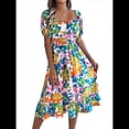 thumbnail image 3 of Vestidos Casuales de Verano para Mujer, 2025, con Mangas Abullonadas, Escote Cuadrado, Corte A, Holgados, Bohemios, Florales, Fruncidos, Midi Verde M, 3 of 10