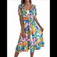 thumbnail image 3 of Vestidos Casuales de Verano para Mujer, 2025, con Mangas Abullonadas, Escote Cuadrado, Corte A, Holgados, Bohemios, Florales, Fruncidos, Midi Verde M, 3 of 10