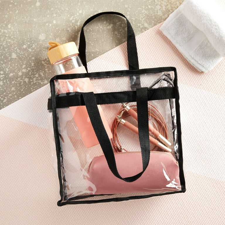 Medium Clear Tote Bag with Interior Pocket and Zipper Closure (Pink)