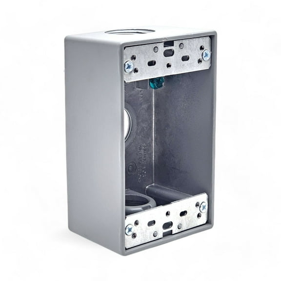 1 Gang weatherproof Grey box with (3) 3/4" threaded outlets