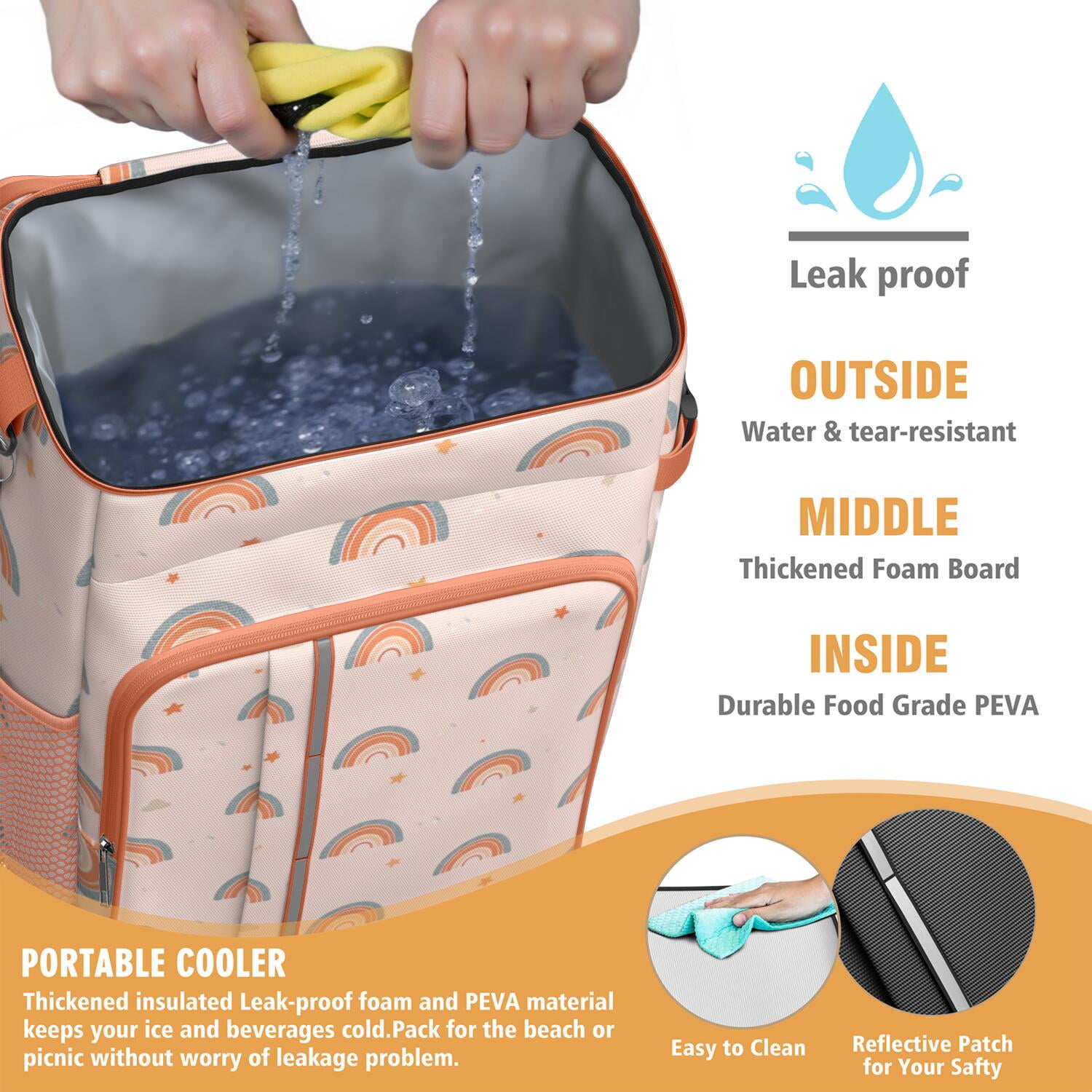 Camping Cooler Backpack 26 Cans,Insulated Backpack Insulated Leak Proof Travel Cooler Bag Waterproof Lunch Picnic Beach Work Trip Thermal Bag Drink Beverage Beer Bag Cooler Rainbow Cartoon