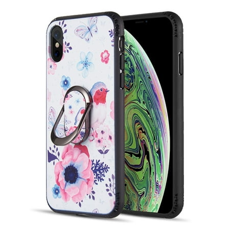 Flower Butterfly Rubber Apple iPhone X/XS Case, by Insten The Funshield Series Butterfly Flower Stand PC/TPU Rubber Case Cover For Apple iPhone X/XS ()