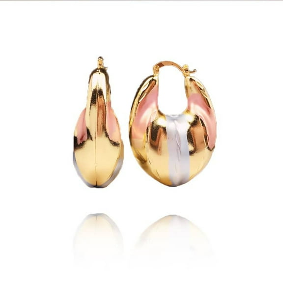 JoeytheJewelryNY 18k Layered Real Gold Filled oval bamboo hoop earrings tri colors #62