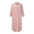 thumbnail image 6 of Cotton Linen Shirt Dress Women Midi Loose Half Sleeve Sundress V Neck Dresses Turn Down Collar Slit Dress with Pockets, 6 of 6