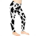 thumbnail image 3 of COEQINE Black White Cow Print Girls' Yoga Leggings Pants Full Length Athletic Trousers High Waist Tummy Control, for 12-13 Years Kids Girls, 3 of 7