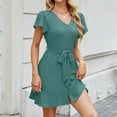 thumbnail image 1 of Styesk Robes pour Femmes Femme Mode Confortable Été Couleur Unie Bouton Lien Manches Courtes Robe à Col en V, 1 of 7
