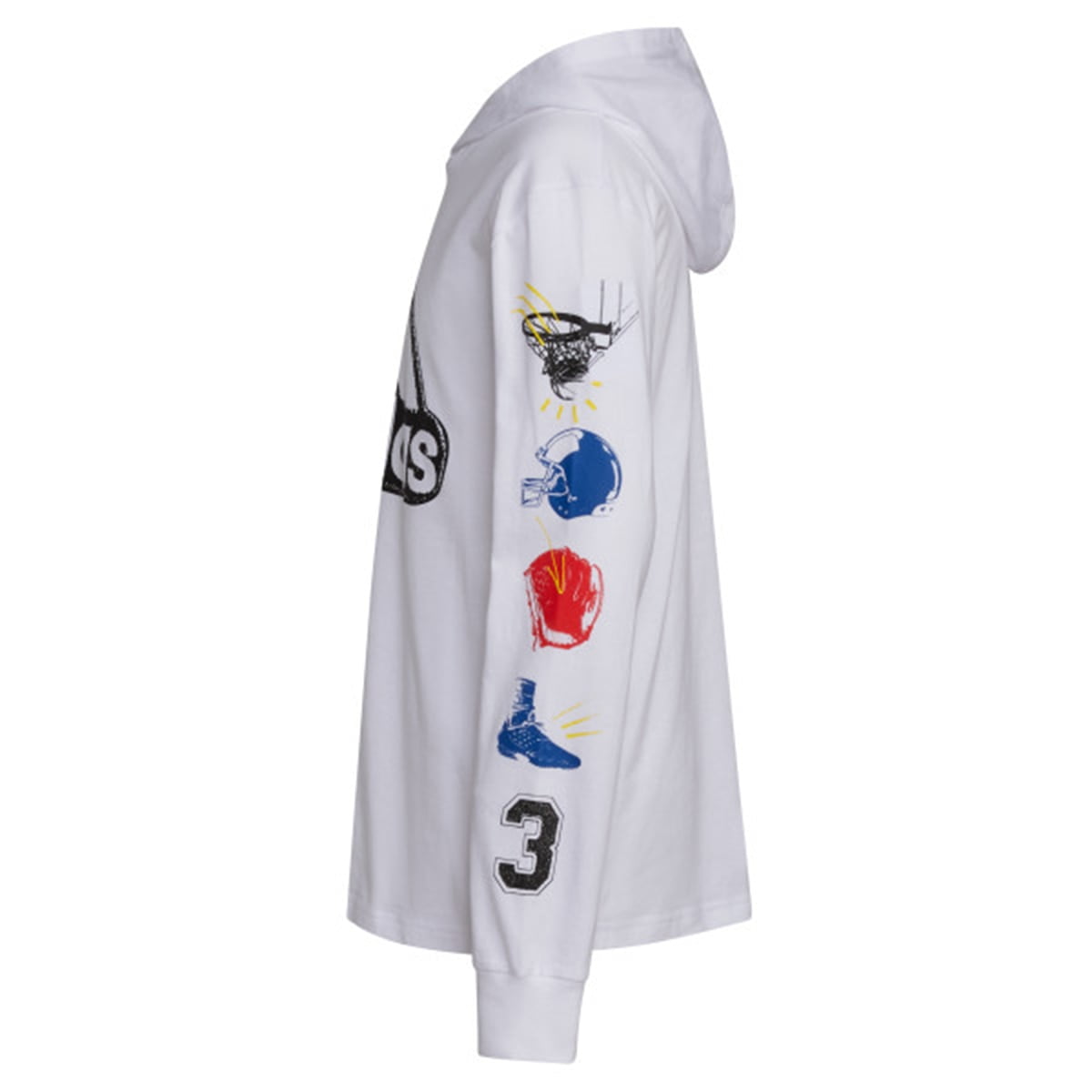Adidas Boys' Long Sleeve Cotton Jersey Hooded T-Shirt Tee, Sport Stamp on White, Large