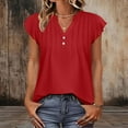thumbnail image 4 of Htigea Summer Tank Tops for Women Pleated V-Neck Button Down Blouses Dressy Casual Sleeveless T Shirts Red L, 4 of 9