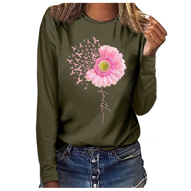 Fridja Haut Femme Cancer du Sein Décontracté Manches Longues Col Rond Chandail en Molleton Pull Blouse