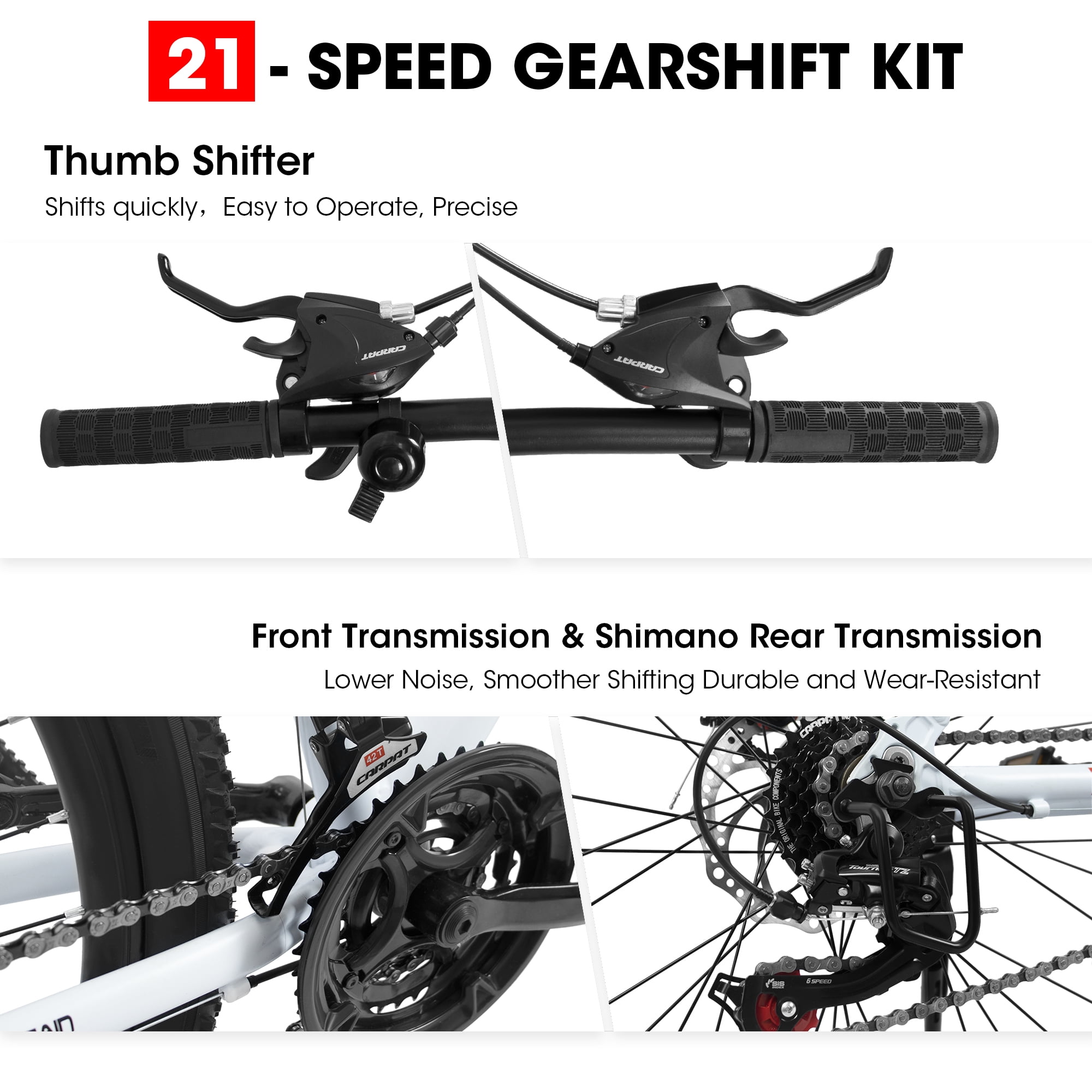 27" Lightweight Aluminum Mountain Bike, 21-Speed with Front Suspension - White