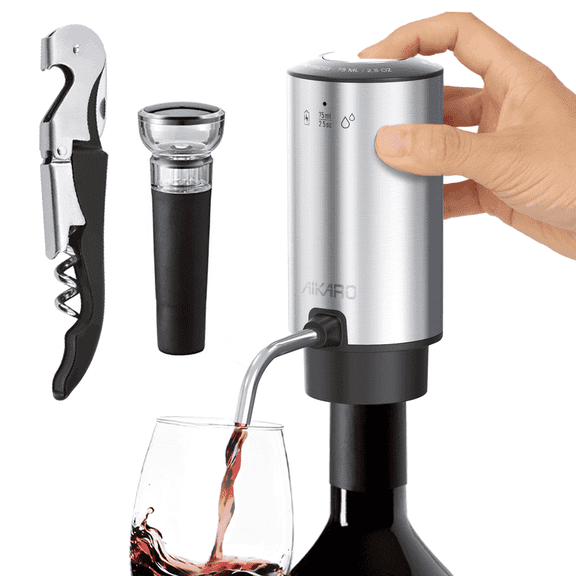 AIKARO - Electric Wine Aerator Pourer Rechargeable Automatic Decanter, with Corkscrew and Vacuum Stopper, Auto-stop (Set)