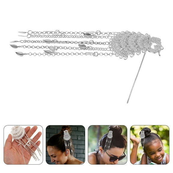 LOLIPPYY 2Pcs Vintage Peacock Hair Stick Silver Hair Chopsticks with Dangle Tassels