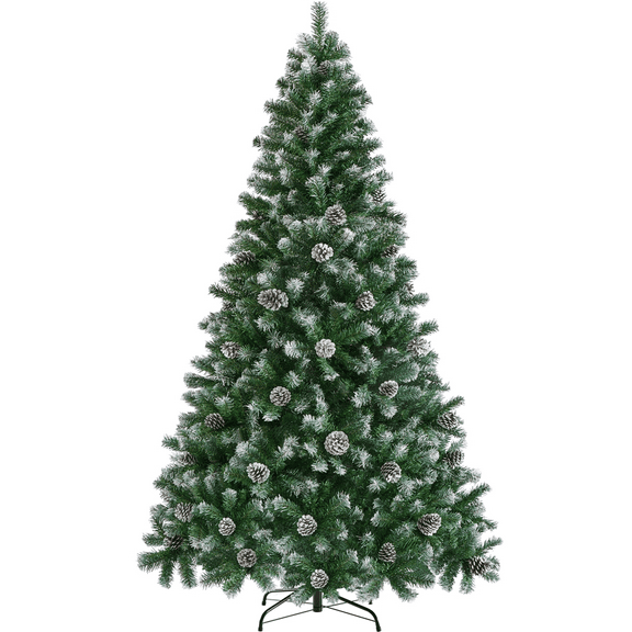 Alden Design 6Ft Pre-decorated Frosted Artificial Christmas Tree with Pinecones, Green