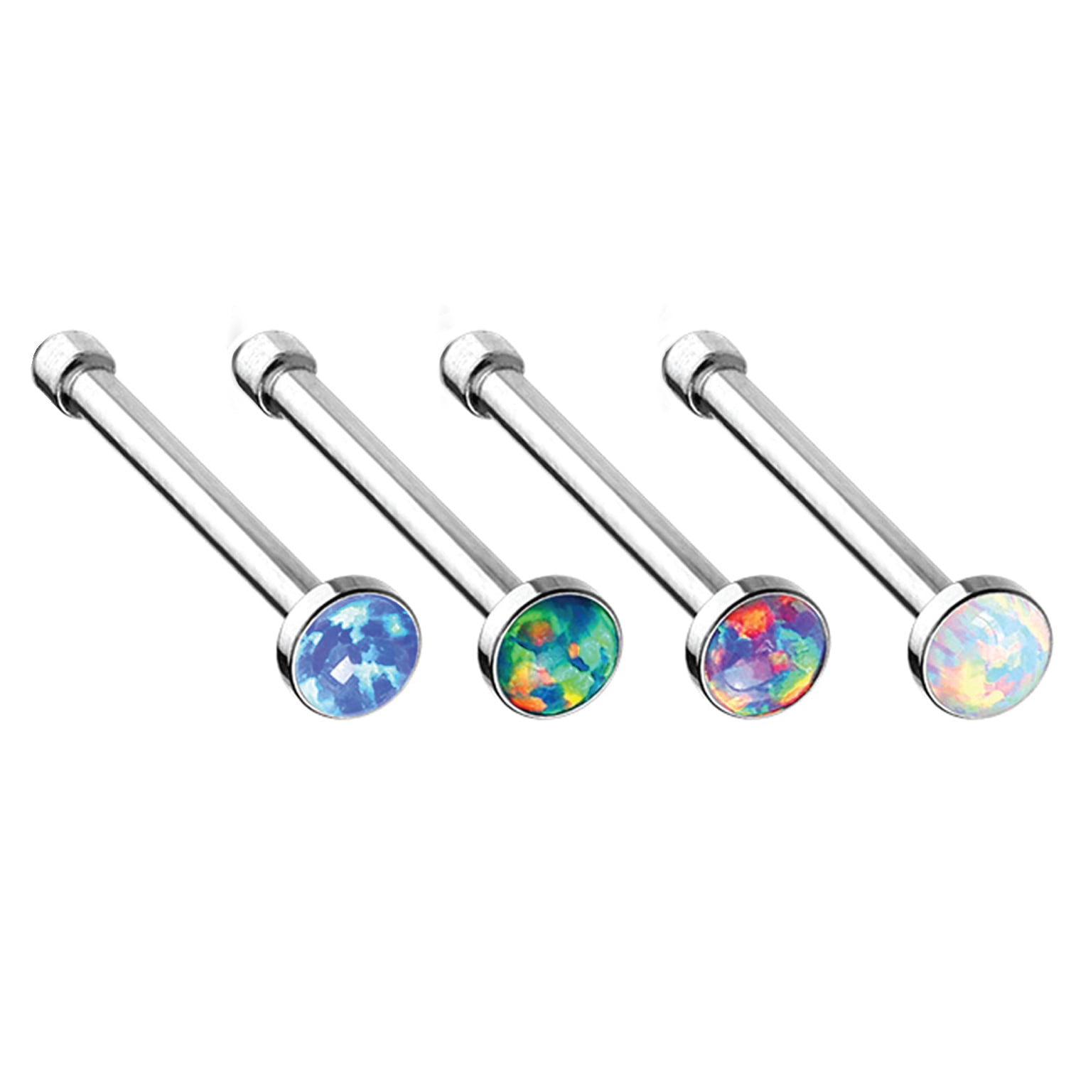 2mm SYNTHETIC-OPAL BALL NOSE RING STUD BONE MADE W/316L SURGICAL STEEL 20G 1/4" 