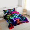 thumbnail image 3 of Homewish Neon Gamepad Gamer Queen Comforter Set, Futuristic Square Abstract Bedding Sets, Teens Kids Boys Child Reversible Bedding Comforter Set, Luxury Bedroom Decor, 3 Pieces, 3 of 8