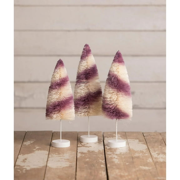 Bethany Lowe Purple Stripes Delights Bottle Brush Trees, Set Of 3