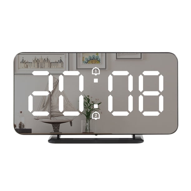Reloj despertador LED con espejo, pantalla de temperatura y carga USB - Negro elegante
(Esta versión mantiene las características clave como el diseño espejo, función de temperatura y carga USB,