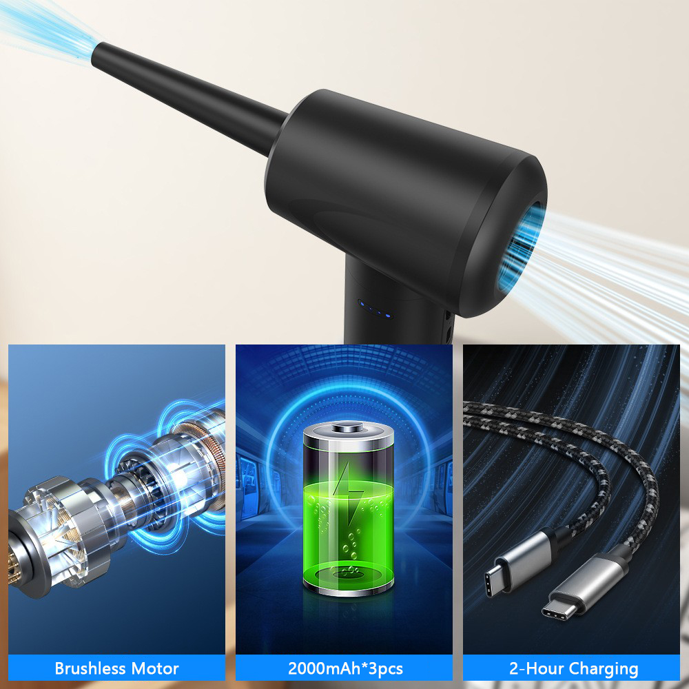 Cordless 3-Speed Electric Air Duster, 90W Powerful with Multi-Nozzles,Rechargeable for Car Detailing,PC Cleaning, Home Dust Removal&Outdoor Inflation