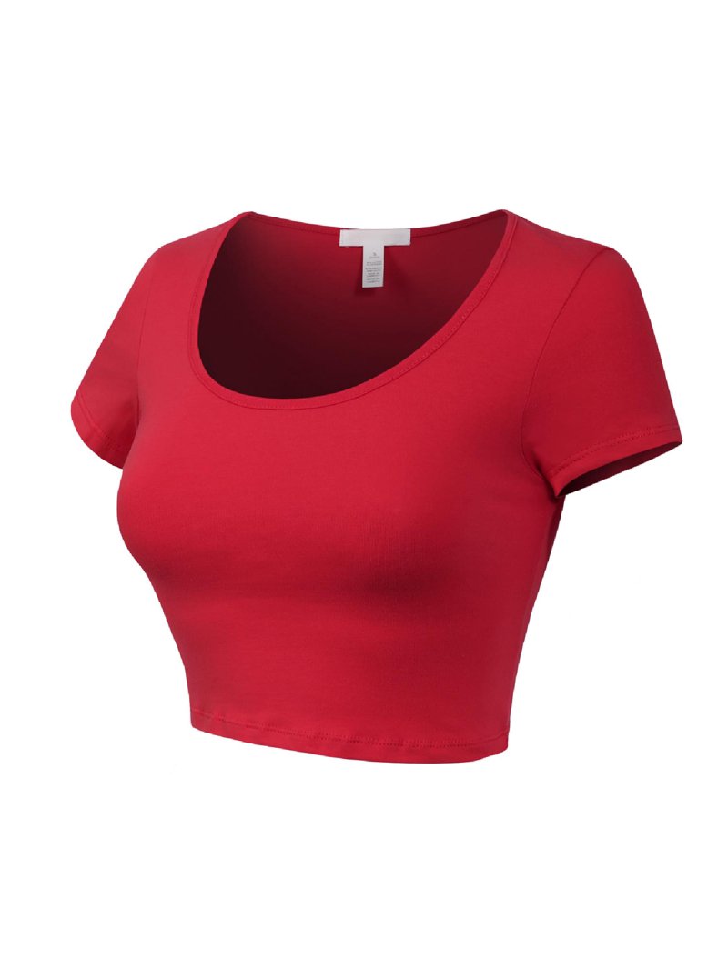 MixMatchy Women's Cotton Solid Scoop Neck Cap Sleeve Crop Top