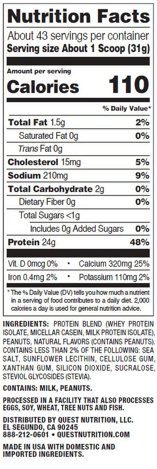 Quest Protein Powder, Peanut Butter, 24g Protein, 3lb, 48oz