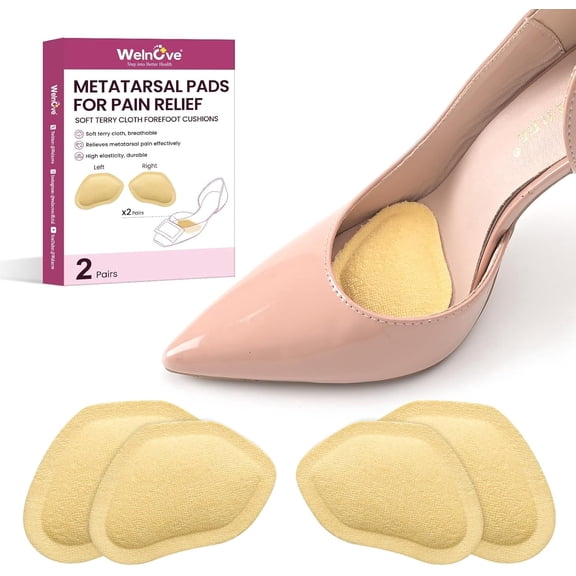 Welnove Metatarsal Pain Pads for Women High Heels, 2 Pairs Breathable Forefoot Cushion Pads for Flat Shoes & Dress Shoes,Beige