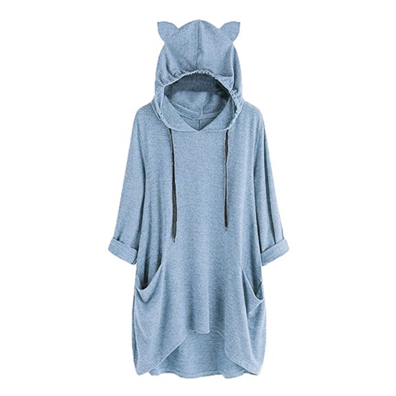 BOOMNY Womens Long Sleeve Hoodies Cute Cat Ears Pullover Long Hoodie for Women Trendy Casual Fall Winter Hooded Sweatshirts With Pocket