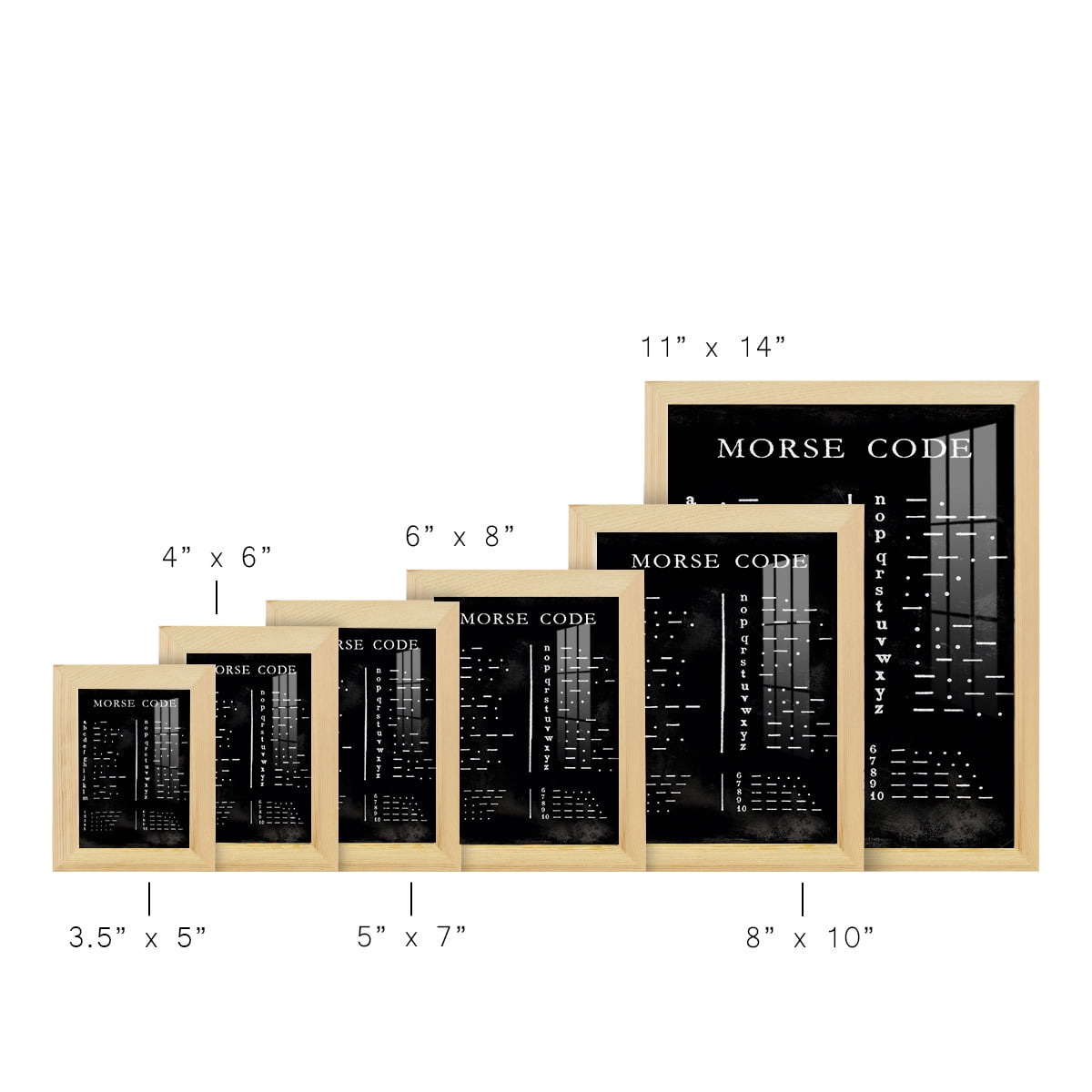 Morse Code Chart - Framed Print w/glass - Natural Wood
