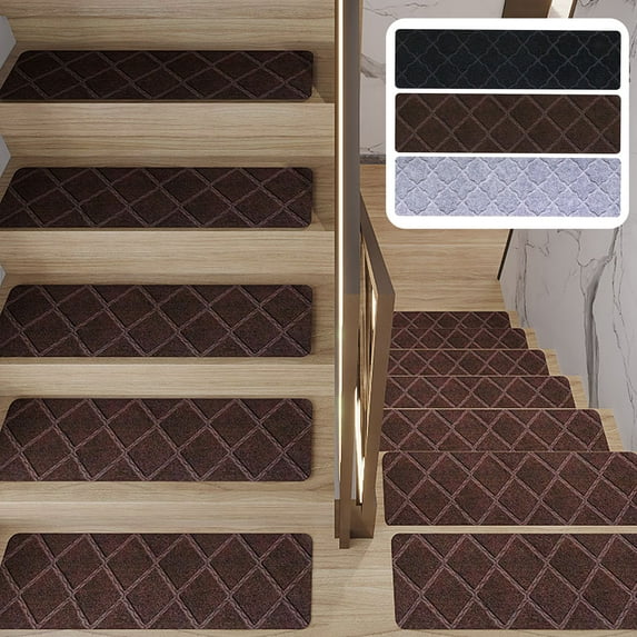 harmtty Stair Mat Self-adhesive Washable Non-slip Leaf Embossed Stair Step Floor Mat for Home,A Grey