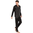 thumbnail image 5 of Visland Men's Satin Pajamas Set Long Sleeve Suit Button Solid Color Long Sleeve Suit 2 Piece Sleepwear, 5 of 8
