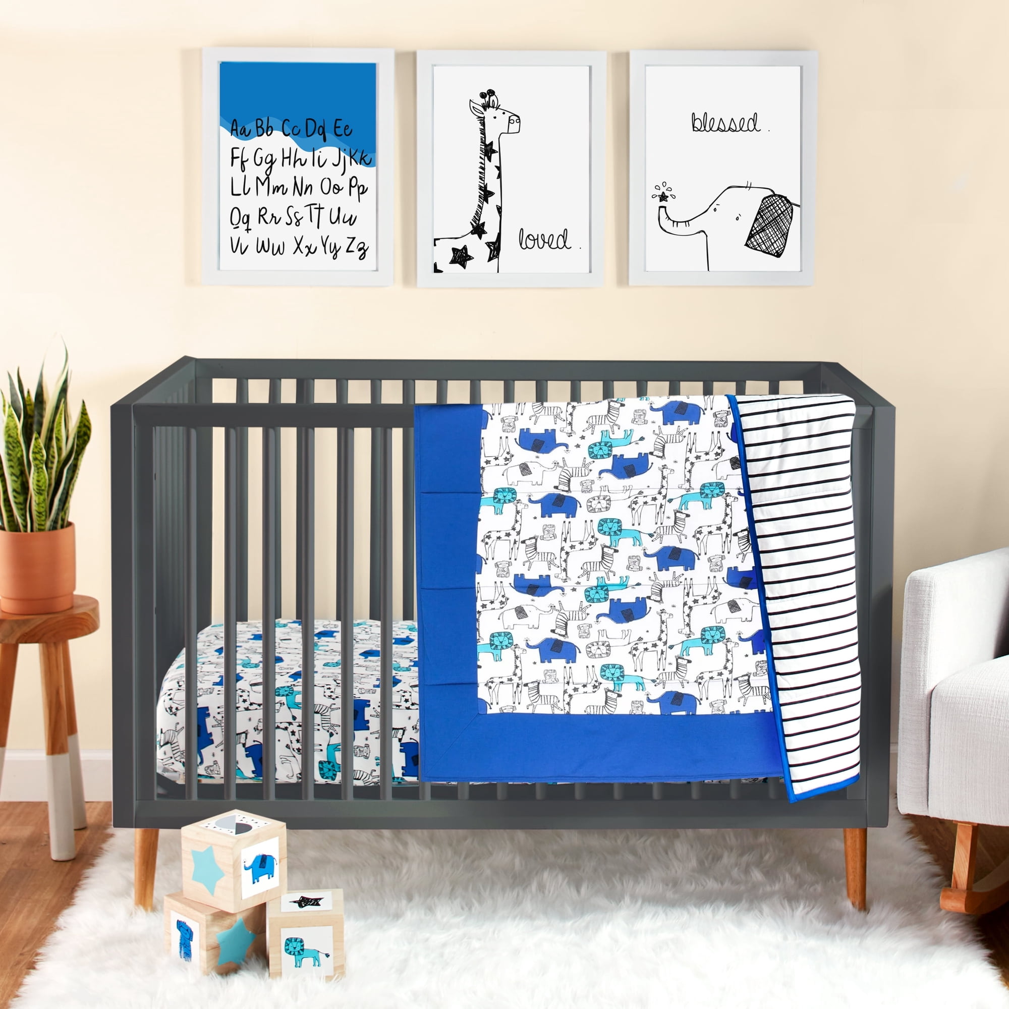 Little Star 100% Organic Cotton 3 Piece Crib Bedding Set - Reversible Comforter and 2 Fitted Sheets