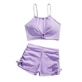 thumbnail image 3 of Ticikt Girl's 2 Piece Tankini Swimsuit Textured Twist Front Ruched Ruffle Bikini Set Bathing Suits,Color:Purple,Size:14-15 Years, 3 of 8