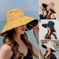 thumbnail image 2 of HEVIRGO Women Fisherman Hat Foldable Solid Color Vinyl Heat Resistant Anti-UV Sun Hat Outdoor Supply Yellow Polyester, 2 of 7
