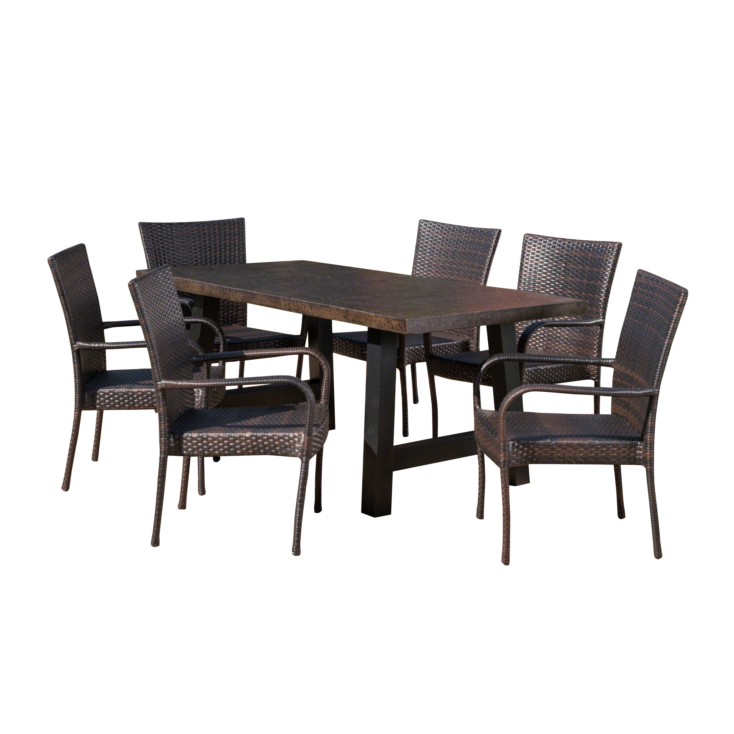 Felipe Outdoor 7 Piece Stacking Wicker and Concrete Dining Set, Brown Stone, Black, Multibrown - image 5 of 6