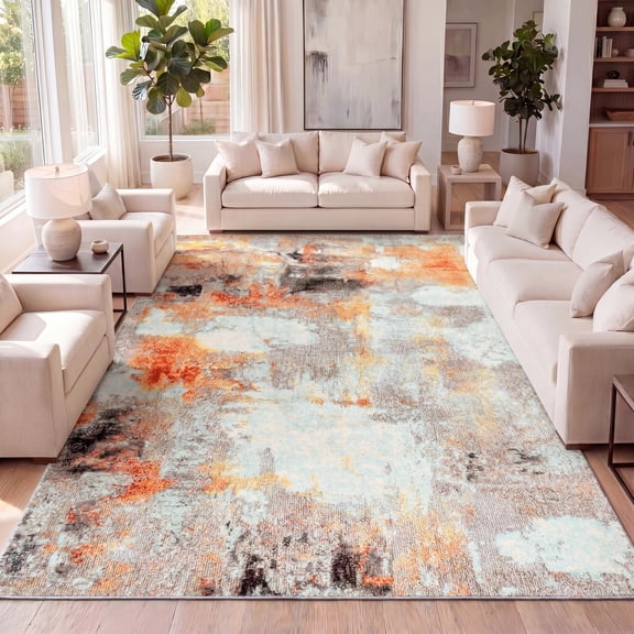 JONATHAN Y CONTEMPORARY POP 5 x 8 Area Rug, Modern Abstract - Cream/Orange, CTP104B-5