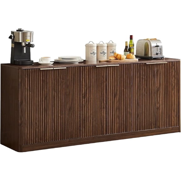 LKTART 67" Fluted 6-Door Buffet Sideboard with Storage, Mid-Century Modern for Living Room Kitchen