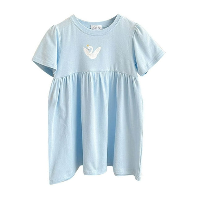 Toimothcn Robe pour Bébé Fille Manches Courtes Mignonne Imprimé Lapin Doux Coupe Ample Robes de Princesse Adaptées pour les Vacances d'Été