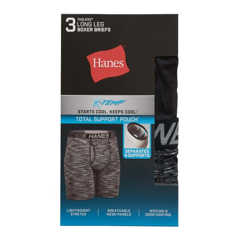 Hanes Men's Total Support Pouch Boxer Briefs, X-Temp Cooling,  Moisture-Wicking Underwear, Regular, Long-leg and Trunk, 3-Pack
