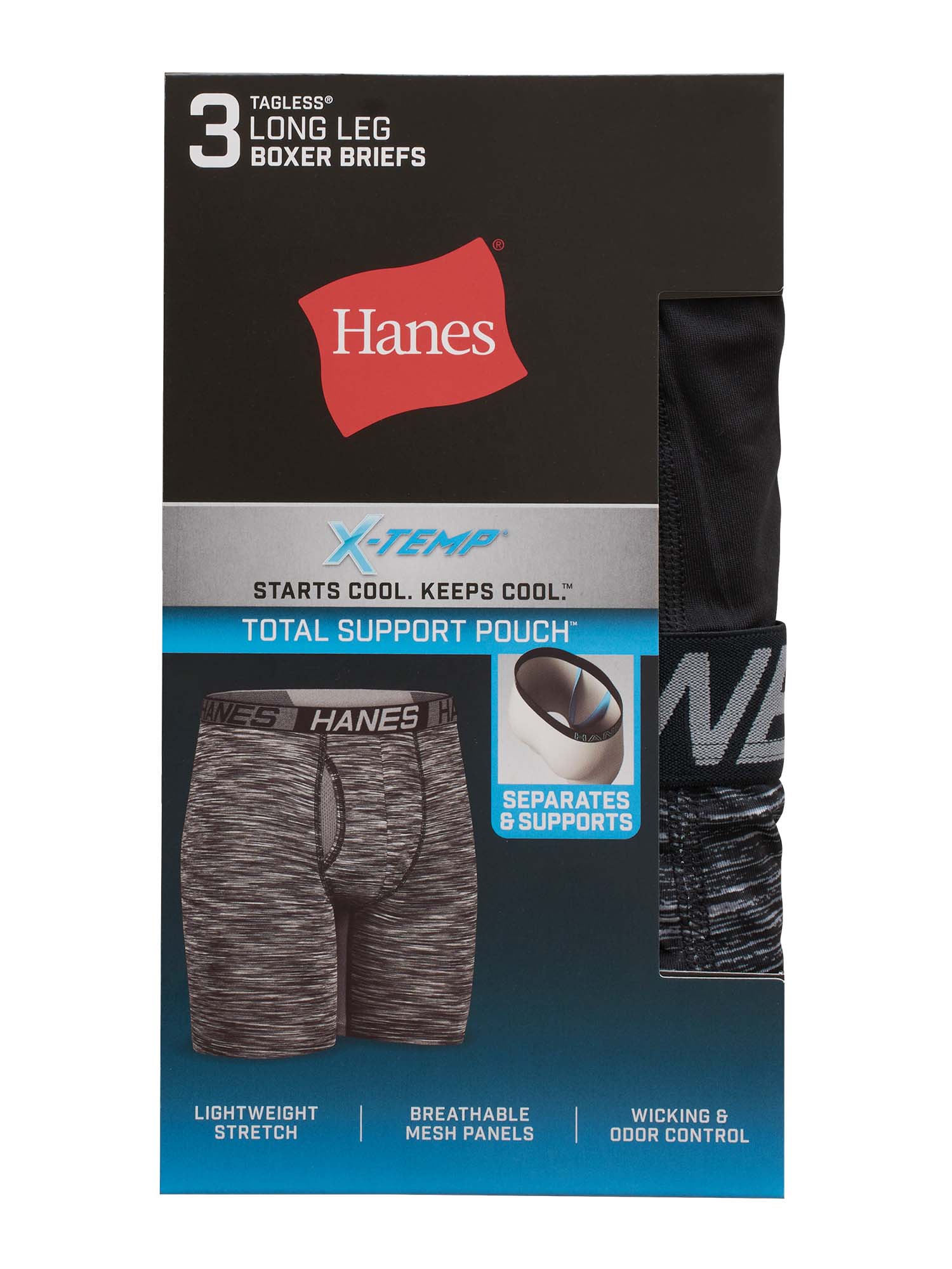 Hanes X-Temp Total Support Pouch Men's Long Leg Boxer Briefs, Anti-Chafing Underwear, 3-Pack - image 3 of 10
