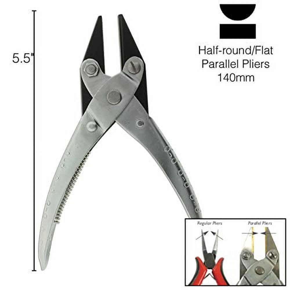 The Beadsmith Half Round/Flat Nose Parallel Pliers, 5.5 inches (140mm) Steel tool for jewelry making, with spring