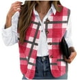 thumbnail image 2 of Dolkfu Winter Jackets for Women Flannel Red Button Down Puffer Vest Business Plaid Sleeveless Jacket Women's Coats M, 2 of 5