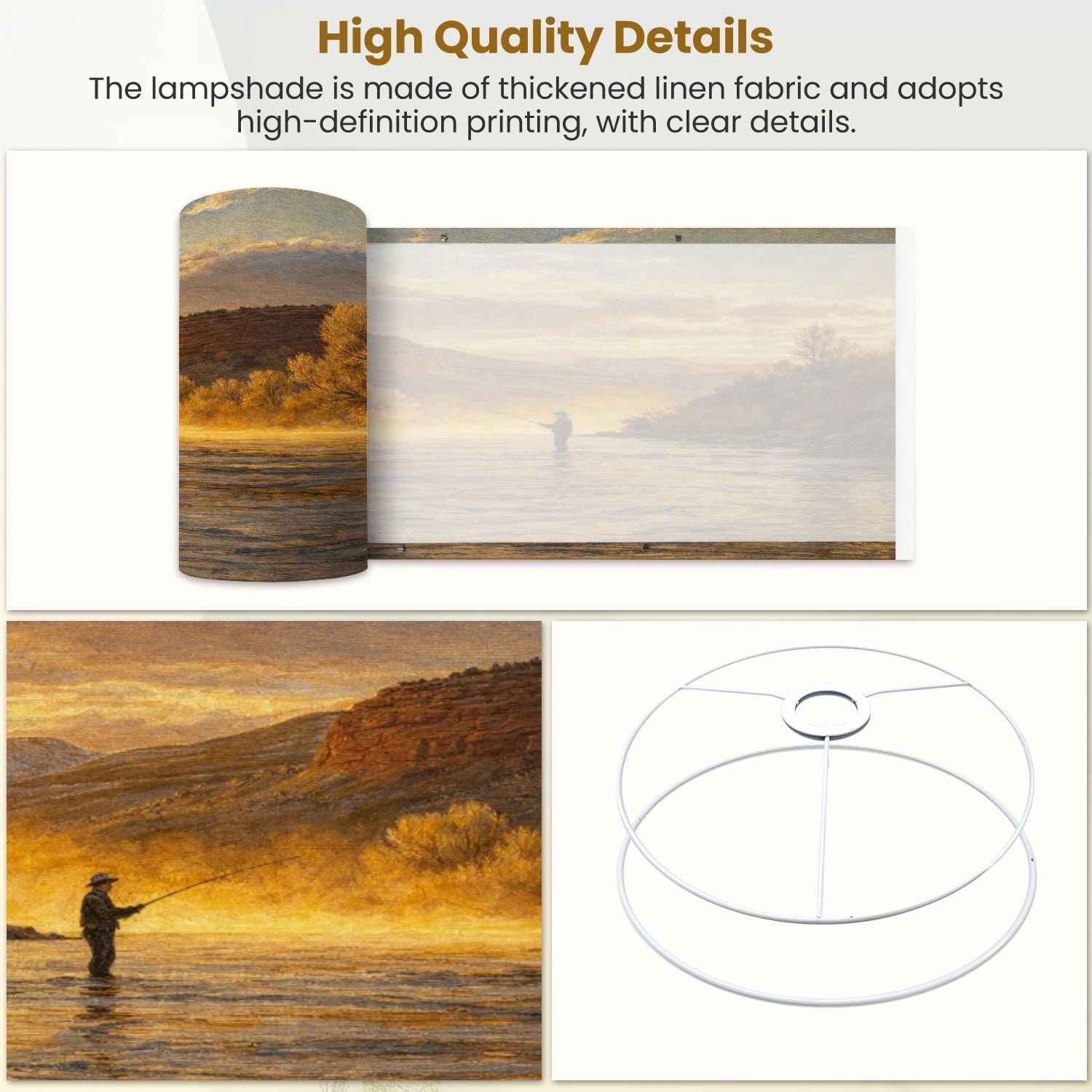 Linen Drum Lampshades Fly Fishing Sunrise 13"x13"x10" Light Shade for Table Lamps Floor Lamp Shades Lampshade Replacement Assembly Required