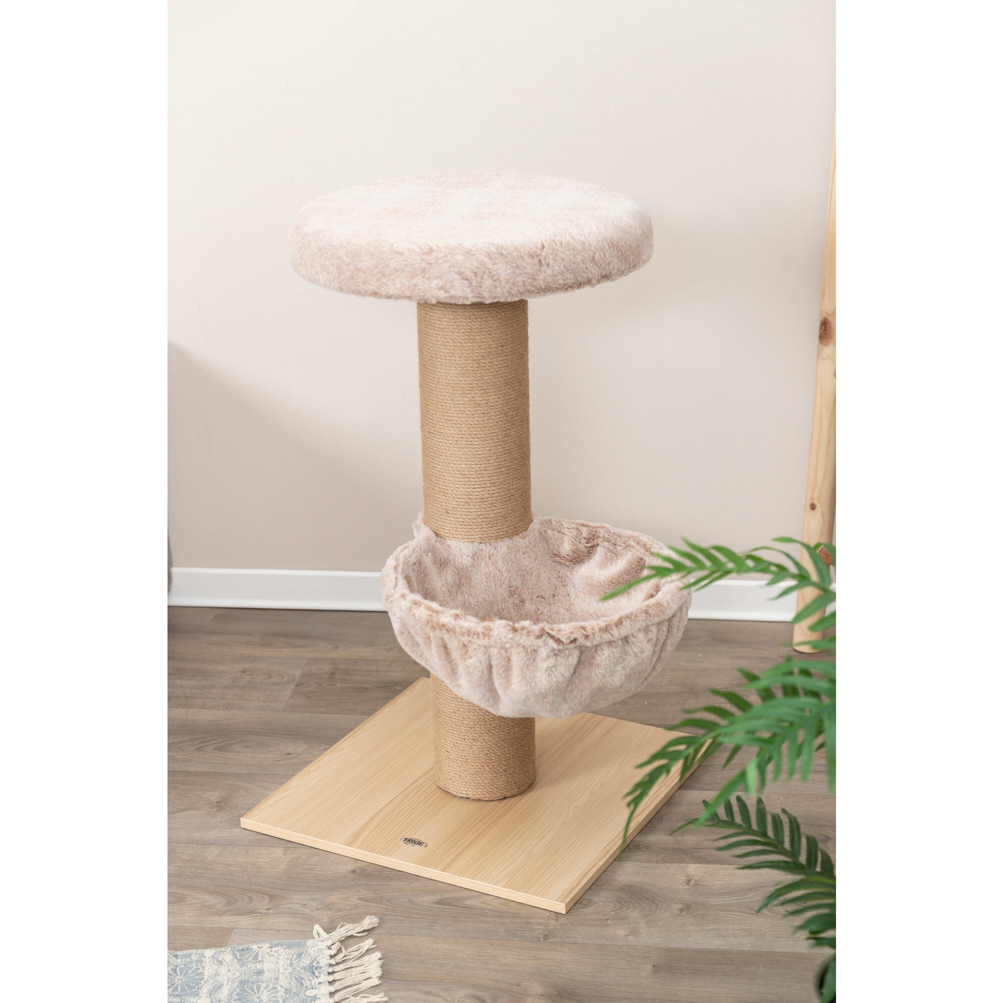 TRIXIE Mauricio Sisal & Plush 33" Cat Tree with Sisal Scratching Post, Perch & Hammock, Beige