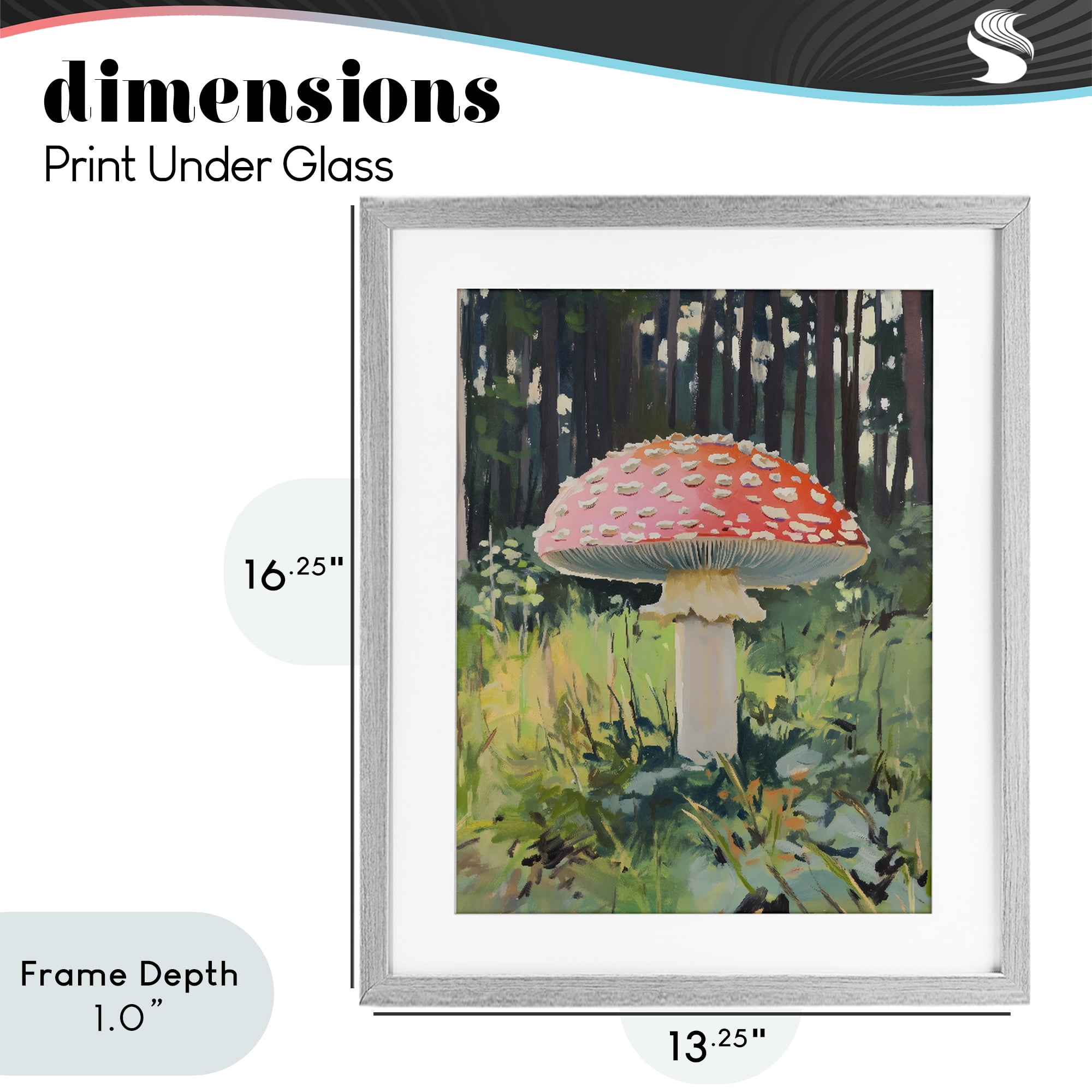 Stupell Industries Red Mushroom in Sunlit Forest Gray Framed Print Under Glass, design by The Prints Vibe