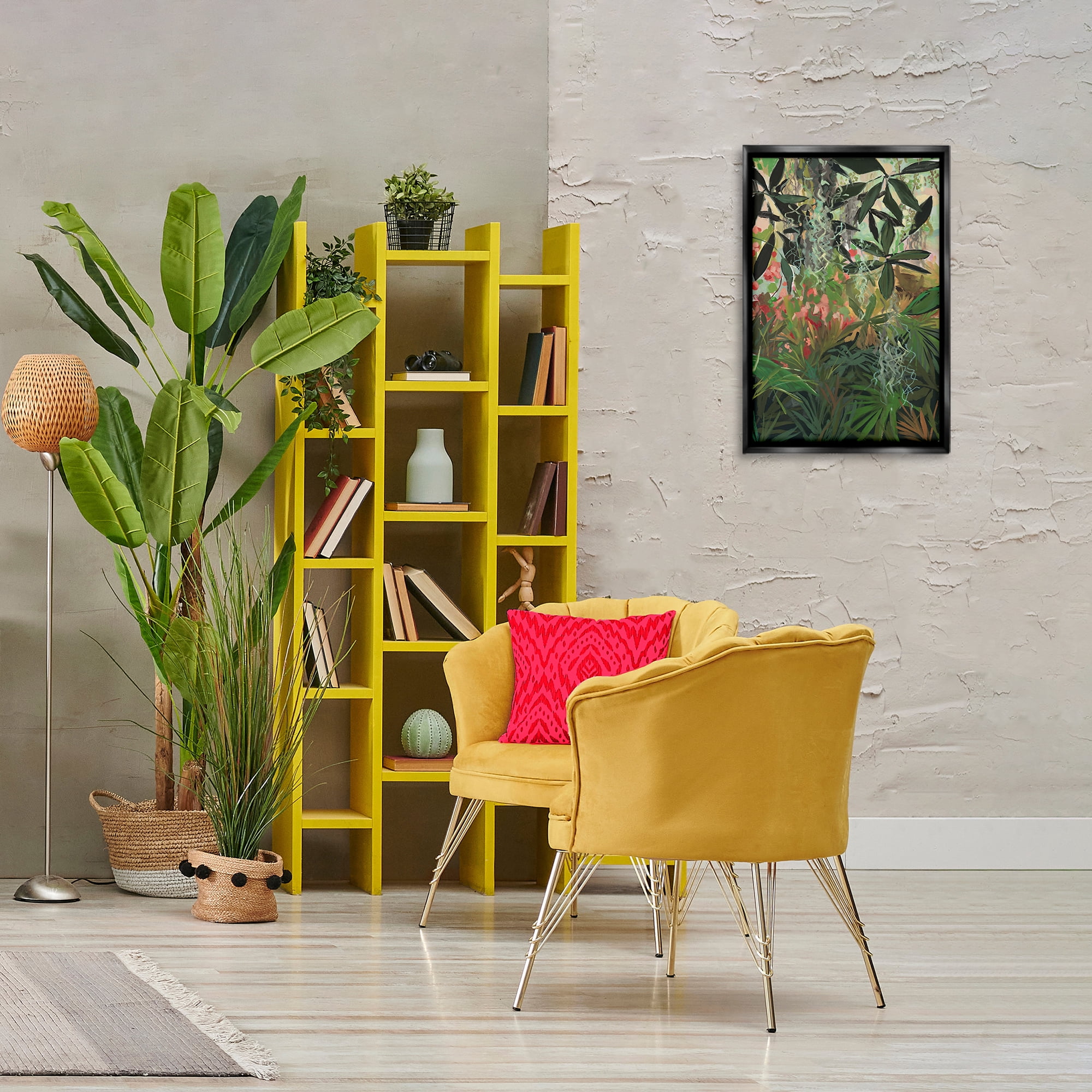 Stupell Industries Dense Rain Forest Plants Landscape & Nature Painting Black Floater Framed Canvas Art Print Wall Art, 17 x 25